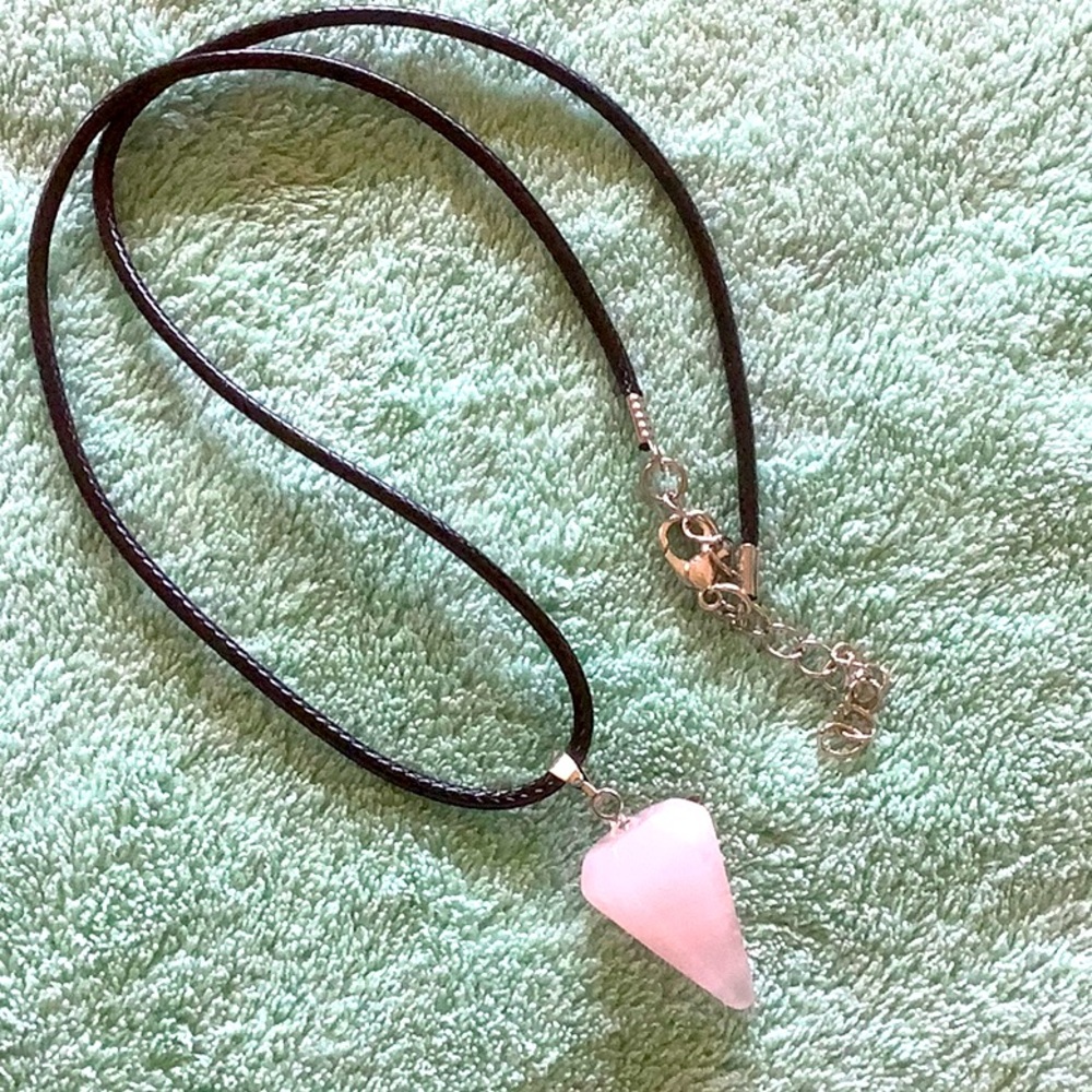 Natural rose quartz pendulum pendant on cord new